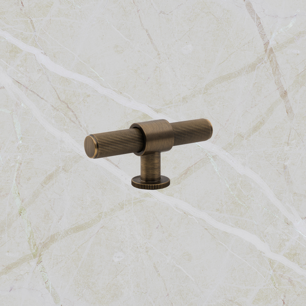Momo Handles Belgravia Lined T Knob Solid Brass 82mm Dark Brushed Brass