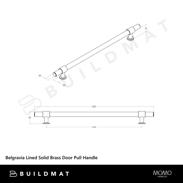 Momo Handles Belgravia Lined Solid Brass Door Pull Handle Brushed Satin Brass
