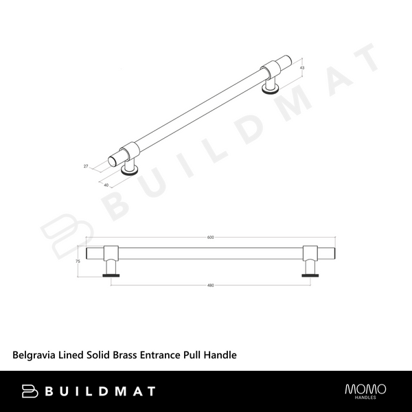 Momo Handles Belgravia Lined Solid Brass Entrance Pull Handle Dark Brushed Brass