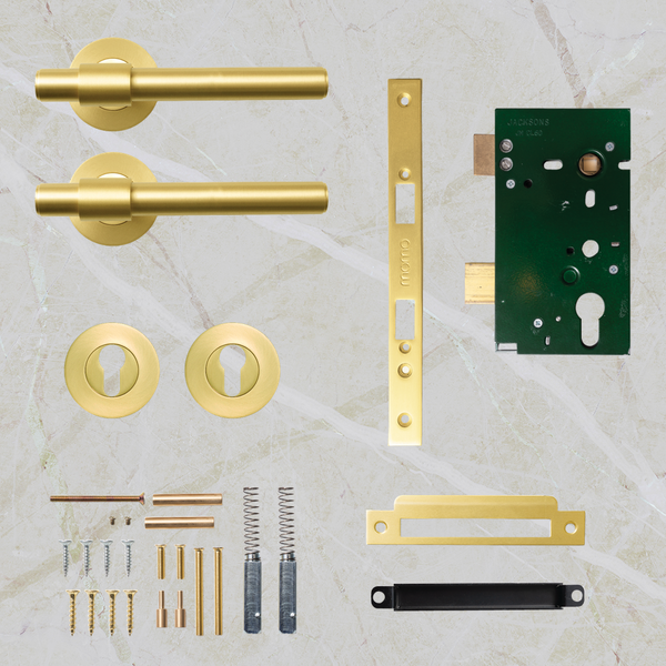 Momo Handles Belgravia Plain Solid Brass Lever Entrance Set Brushed Satin Brass