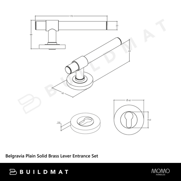 Momo Handles Belgravia Plain Solid Brass Lever Entrance Set Dark Brushed Brass