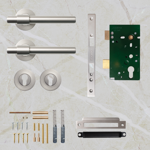 Momo Handles Belgravia Plain Solid Brass Lever Entrance Set Dull Brushed Nickel