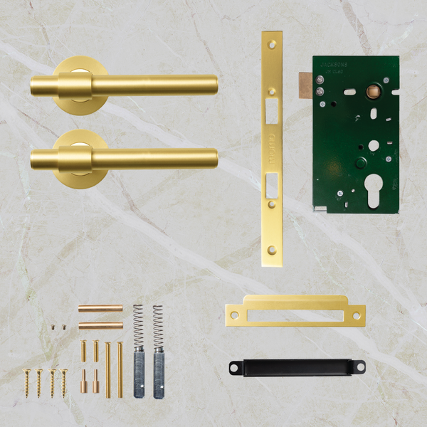 Momo Handles Belgravia Plain Solid Brass Mortice Lock Passage Lever Set Brushed Satin Brass