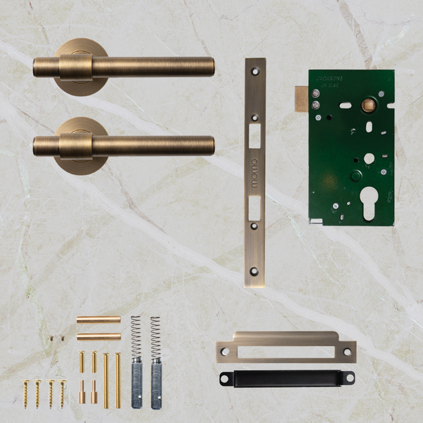 Momo Handles Belgravia Plain Solid Brass Mortice Lock Passage Lever Set Dark Brushed Brass