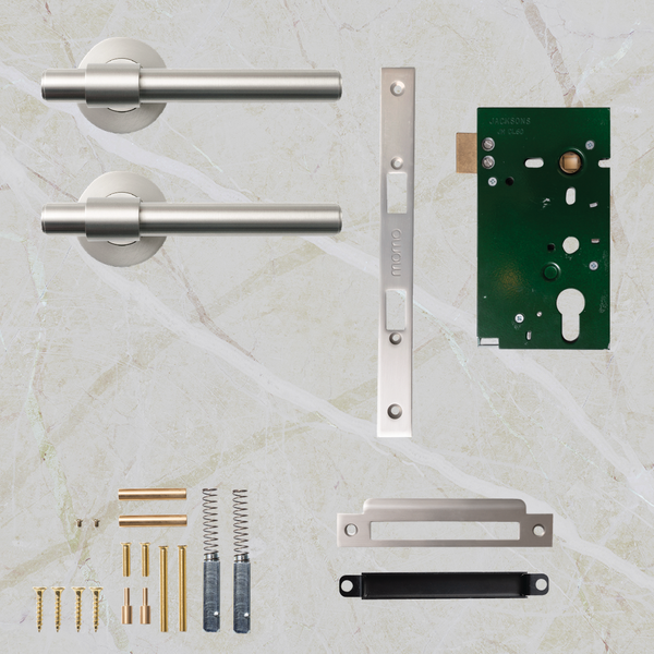 Momo Handles Belgravia Plain Solid Brass Mortice Lock Passage Lever Set Dull Brushed Nickel
