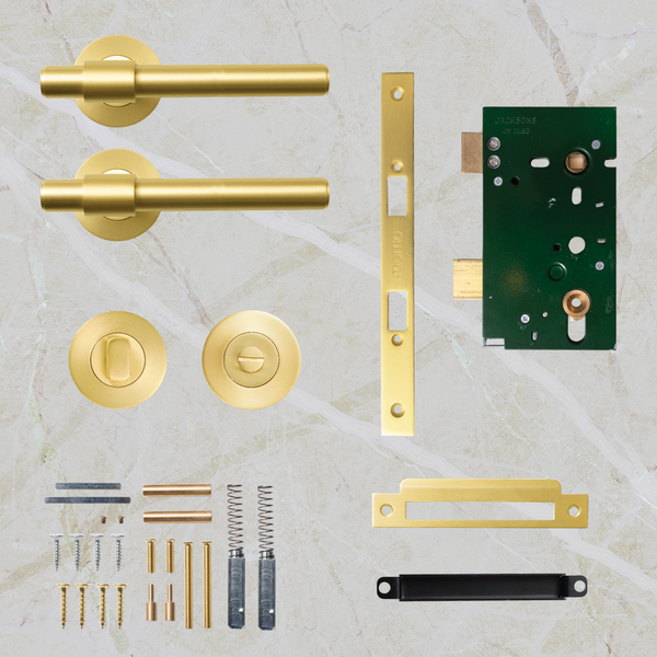 Momo Handles Belgravia Plain Solid Brass Mortice Lock Privacy Lever Set Brushed Satin Brass