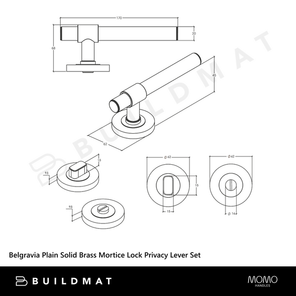 Momo Handles Belgravia Plain Solid Brass Mortice Lock Privacy Lever Set Dark Brushed Brass