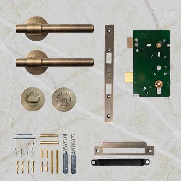 Momo Handles Belgravia Plain Solid Brass Mortice Lock Privacy Lever Set Dark Brushed Brass
