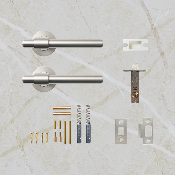 Momo Handles Belgravia Plain Solid Brass Tubular Latch Passage Lever Set Dull Brushed Nickel