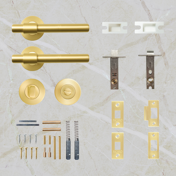 Momo Handles Belgravia Plain Solid Brass Tubular Latch Privacy Lever Set Brushed Satin Brass