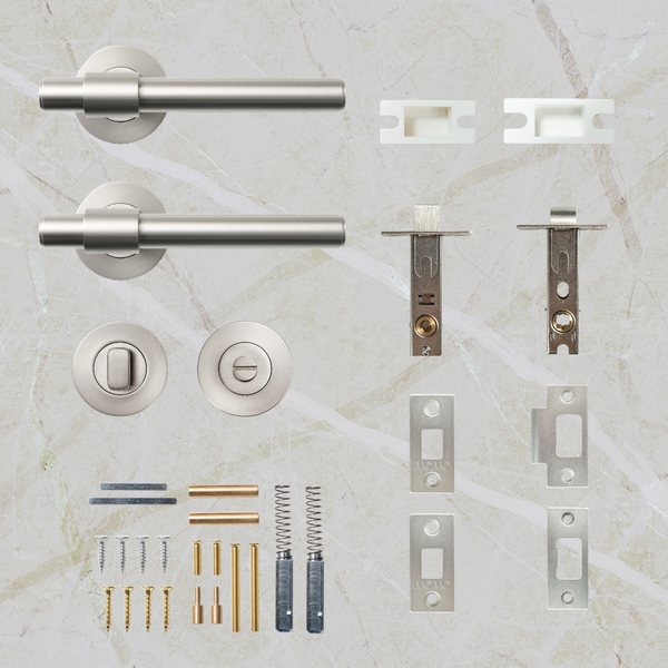 Momo Handles Belgravia Plain Solid Brass Tubular Latch Privacy Lever Set Dull Brushed Nickel