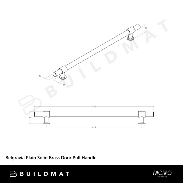 Momo Handles Belgravia Plain Solid Brass Door Pull Handle Brushed Satin Brass