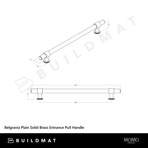 Momo Handles Belgravia Plain Solid Brass Entrance Pull Handle Brushed Satin Brass