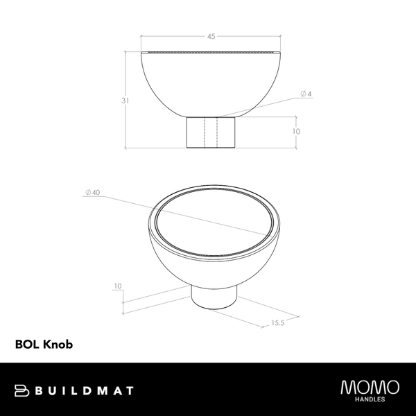 Momo Handles Momo Bol Knob 45mm Matte Black and Beech Wood