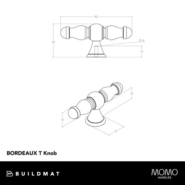 Momo Handles Momo Bordeaux T Knob 90mm Pewter