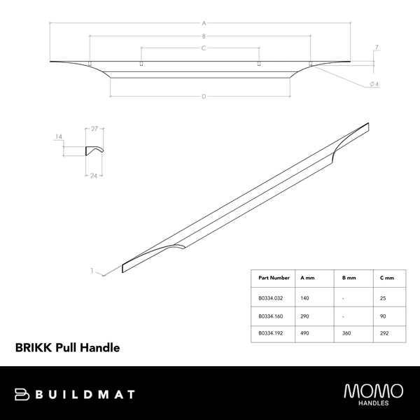 Momo Handles Momo Brikk Pull Handle 160mm Dull Brushed Nickel
