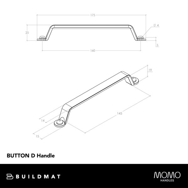 Momo Handles Momo Button D Handle 160mm Pewter