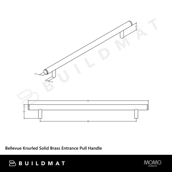 Momo Handles Bellevue Knurled Solid Brass Entrance Pull Handle Matte Black