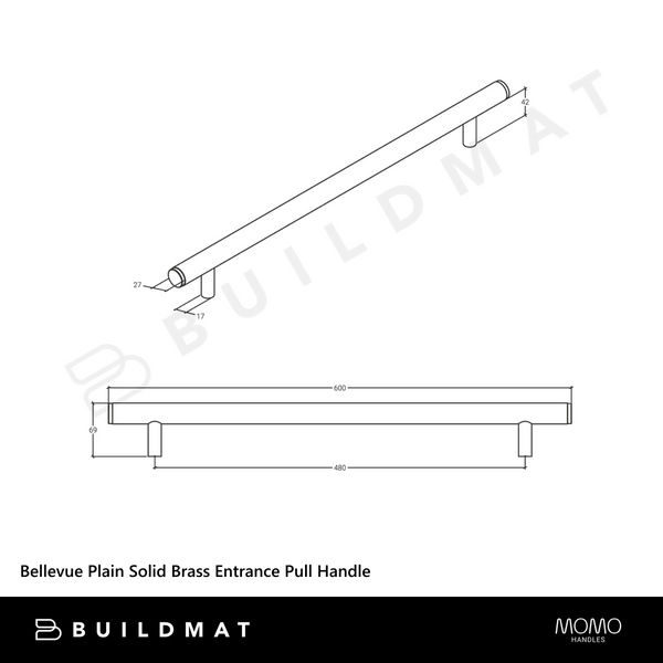 Momo Handles Bellevue Plain Solid Brass Entrance Pull Handle Bronze