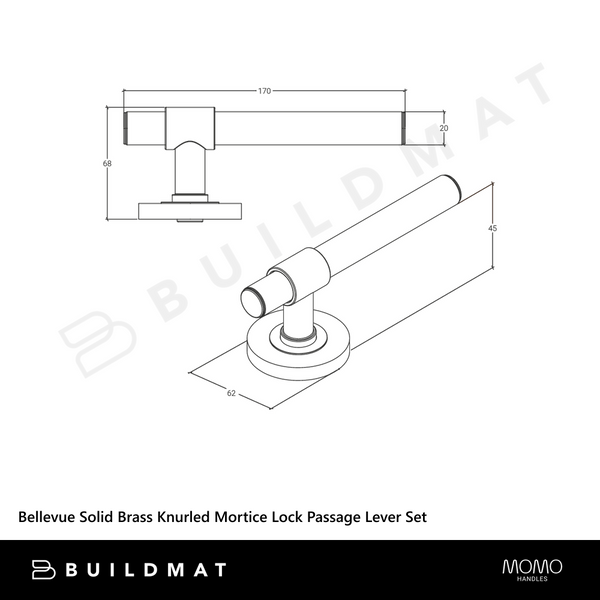 Momo Handles Bellevue Solid Brass Knurled Mortice Lock Passage Lever Set Matte Black