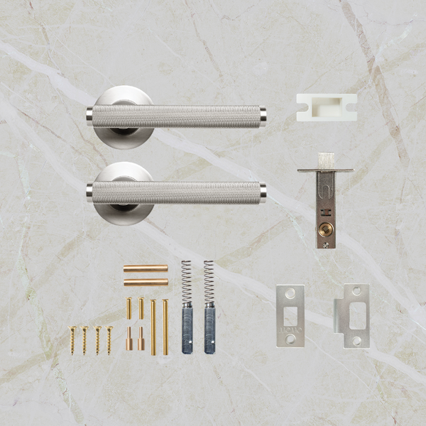 Momo Handles Bellevue Solid Brass Knurled Tubular Latch Passage Lever Set Dull Brushed Nickel