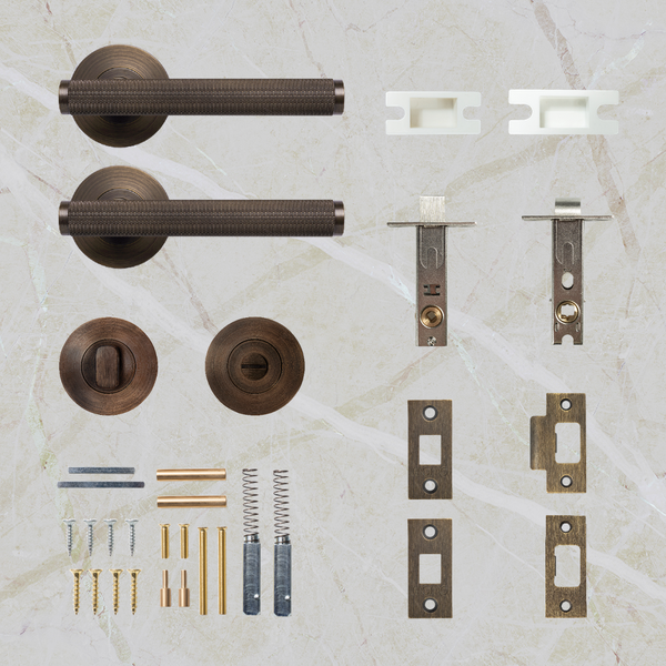 Momo Handles Bellevue Solid Brass Knurled Tubular Latch Privacy Lever Set Bronze