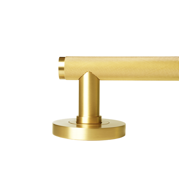 Momo Handles Bellevue Solid Brass Knurled Tubular Latch Privacy Lever Set Brushed Satin Brass