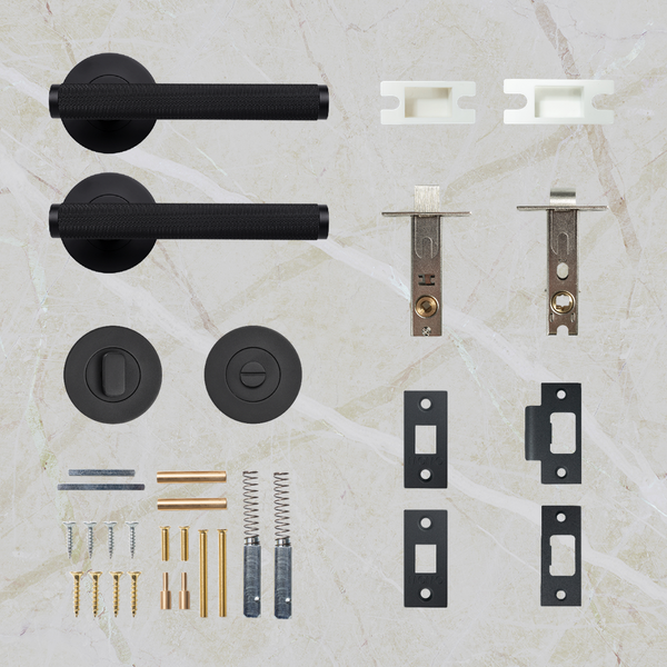 Momo Handles Bellevue Solid Brass Knurled Tubular Latch Privacy Lever Set Matte Black