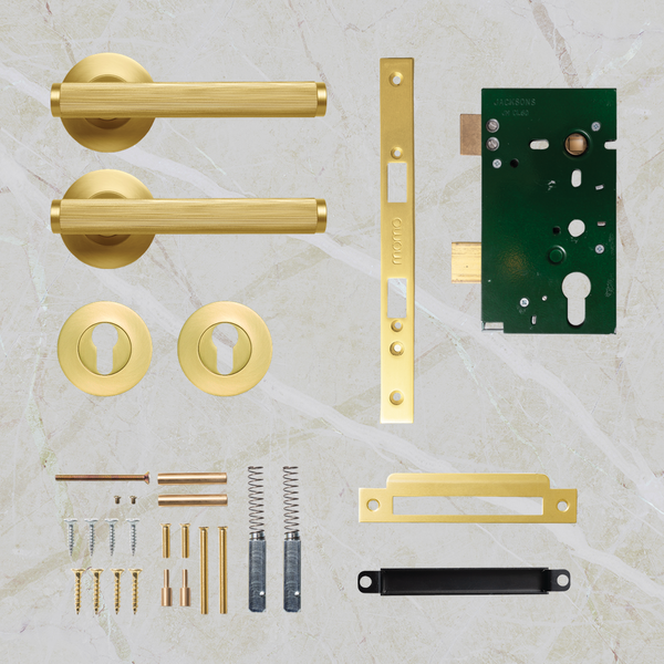 Momo Handles Bellevue Solid Brass Lined Lever Entrance Set Brushed Satin Brass