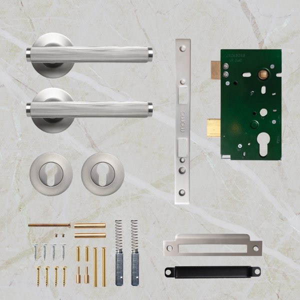 Momo Handles Bellevue Solid Brass Lined Lever Entrance Set Dull Brushed Nickel