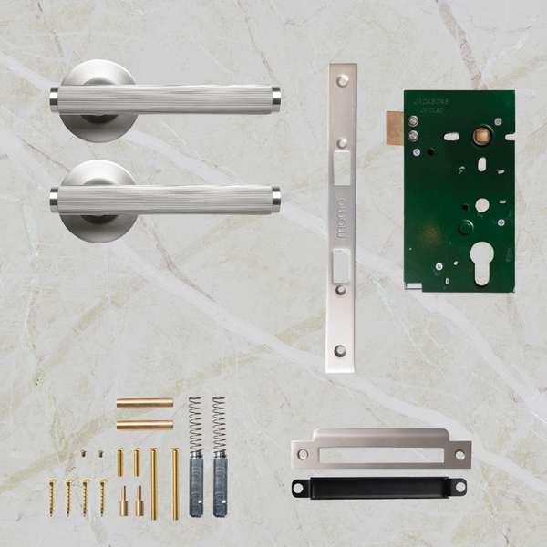 Momo Handles Bellevue Solid Brass Lined Mortice Lock Passage Lever Set Dull Brushed Nickel