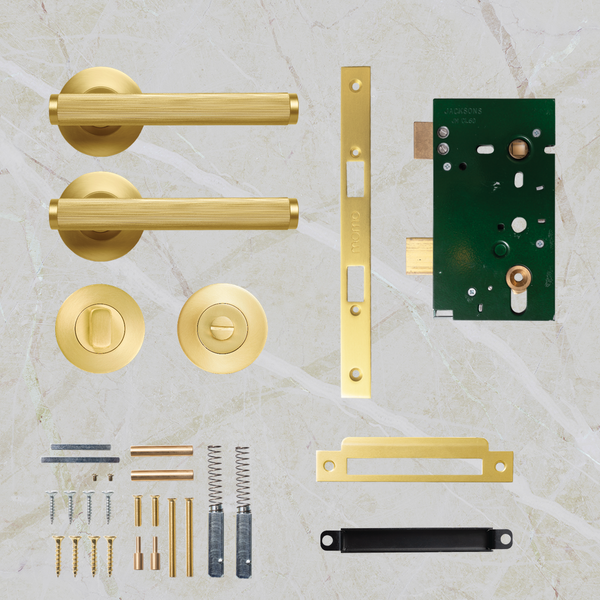 Momo Handles Bellevue Solid Brass Lined Mortice Lock Privacy Lever Set Brushed Satin Brass