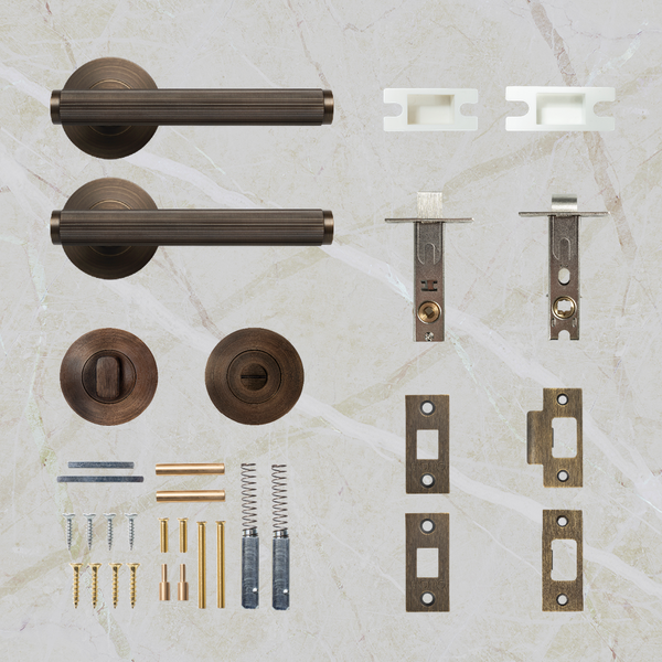 Momo Handles Bellevue Solid Brass Lined Tubular Latch Privacy Lever Set Bronze