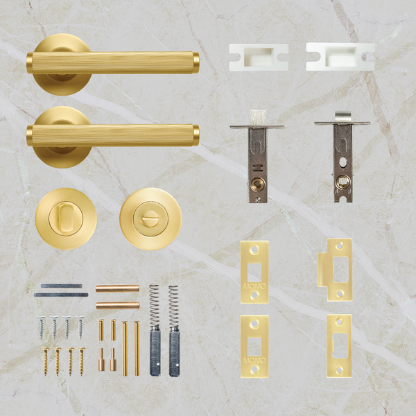 Momo Handles Bellevue Solid Brass Lined Tubular Latch Privacy Lever Set Brushed Satin Brass