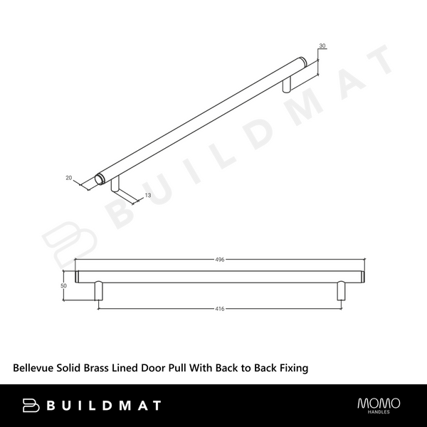 Momo Handles Bellevue Solid Brass Lined Door Pull With Back to Back Fixing Matte Black