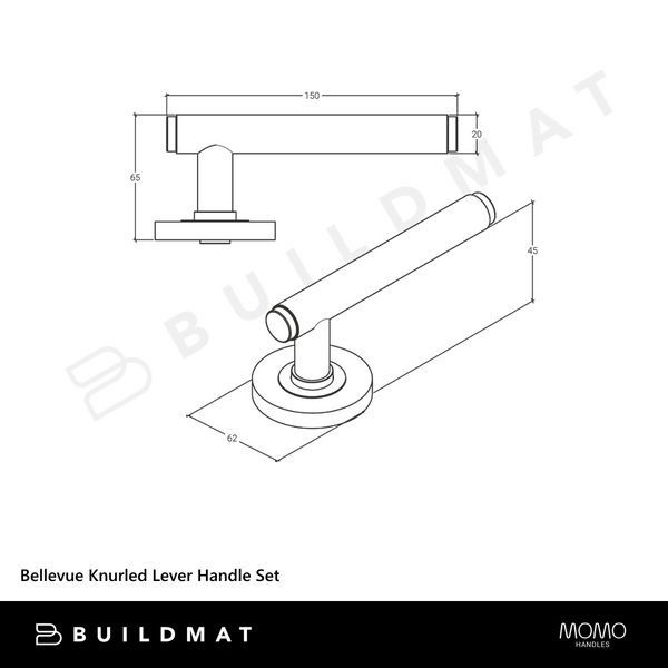 Momo Handles Bellevue Knurled Lever Handle Set Brushed Satin Brass