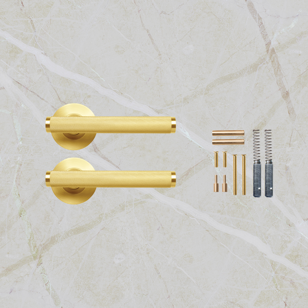 Momo Handles Bellevue Knurled Lever Handle Set Brushed Satin Brass