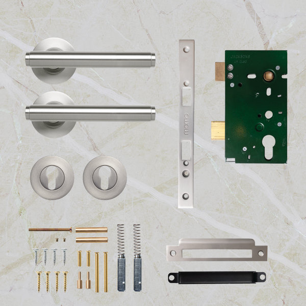 Momo Handles Bellevue Solid Brass Plain Lever Entrance Set Dull Brushed Nickel