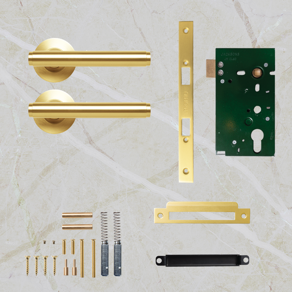 Momo Handles Bellevue Solid Brass Plain Mortice Lock Passage Lever Set Brushed Satin Brass