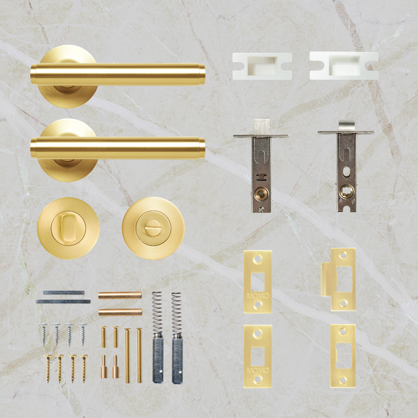 Momo Handles Bellevue Solid Brass Plain Tubular Latch Privacy Lever Set Brushed Satin Brass
