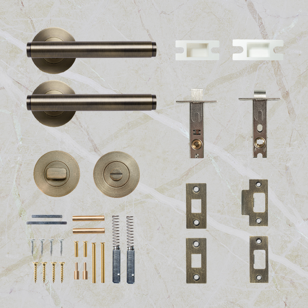 Momo Handles Bellevue Solid Brass Plain Tubular Latch Privacy Lever Set Dark Brushed Brass