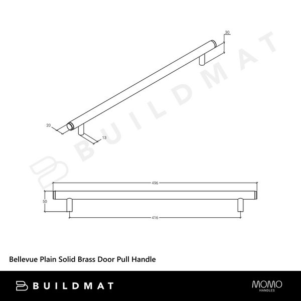 Momo Handles Bellevue Plain Solid Brass Door Pull Handle Matte Black