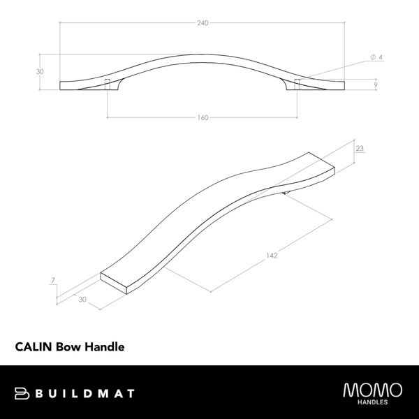 Momo Handles Momo Calin Timber Bow Handle 160mm Oak Woodgrain