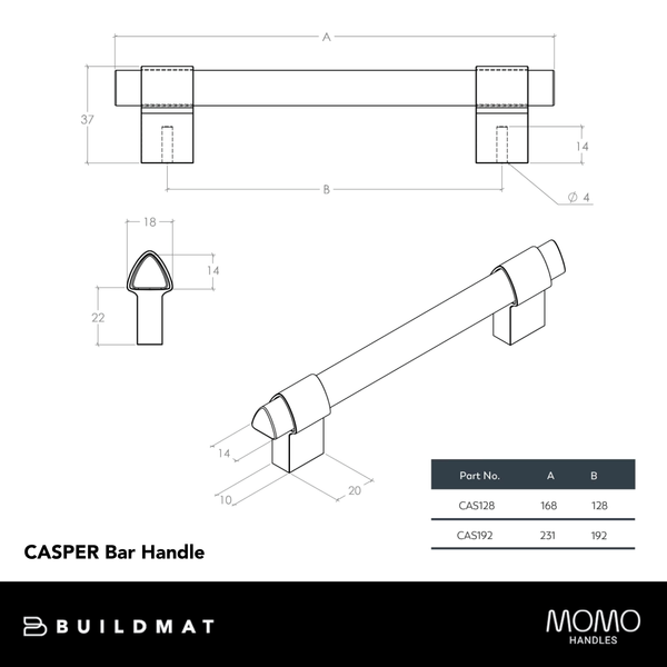 Momo Handles Momo Casper Bar Handle 128mm Polished Nickel