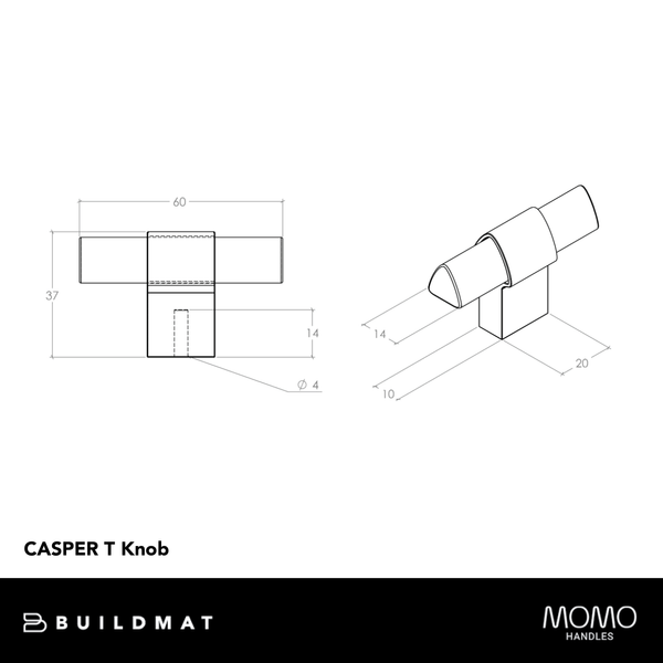 Momo Handles Momo Casper T Knob 60mm Polished Nickel