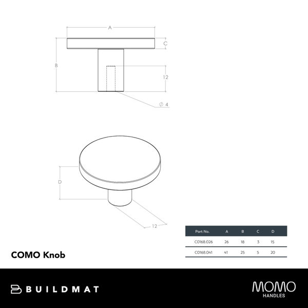 Momo Handles Momo Como Knob 26mm Brushed Nickel