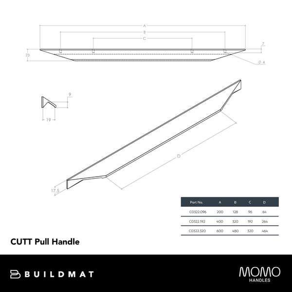 Momo Handles Momo Cutt Pull Handle 96mm Matte Black