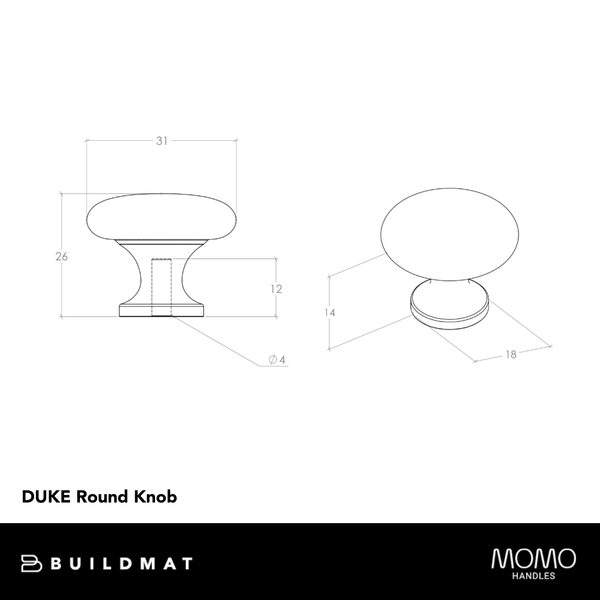 Momo Handles Momo Duke Round Knob 31mm Brushed Nickel