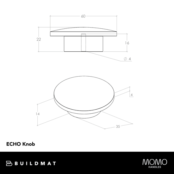 Momo Handles Momo Echo Timber Knob 60mm Black Woodgrain