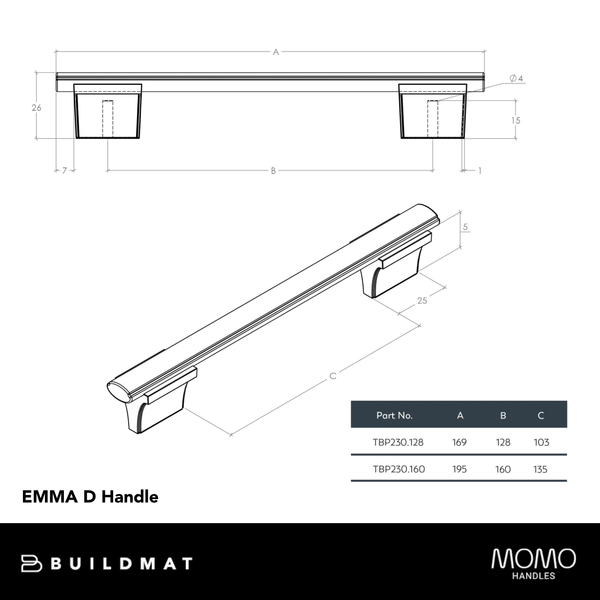 Momo Handles Momo Emma D Handle 128mm Natural Iron